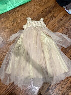 Gold Tulle Flower-Accented Girls' Formal Dress